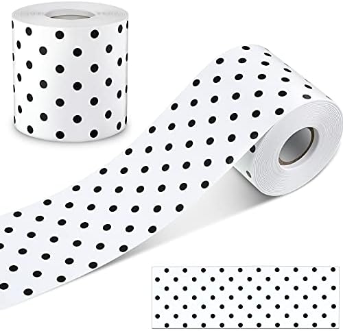 Zonon 65 Feet Bulletin Board Borders Black Dots Straight Trim for Classroom | White Polka Dots Design, Classroom Back to School Decor, Scalloped Wavy Decorative Trim for Display Boards
