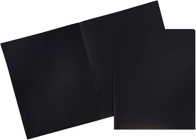 JAM PAPER Plastic 2 Pocket POP Folders - Durable School Folders - Black - 6/Pack