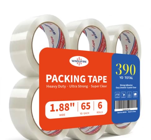 Strong Heavy Duty PackingTape for Shipping, Moving and Taping up Box, Clear Packing Tape,Total 390Y, 1.88 inch x 65 Yards,6 Rolls, Scotch Packaging Tape