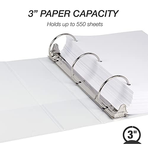 Samsill 3 Inch 3 Ring Binders, Economy Round Ring, Clear View Cover, 550 Sheet Capacity - for School, Home, Office - White, 4 Pack