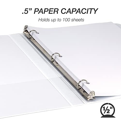 Samsill 0.5 Inch 3 Ring Binder, Economy Round Ring, Clear View Cover, 100 Sheet Capacity - for School, Home, Office - White, 4 Pack