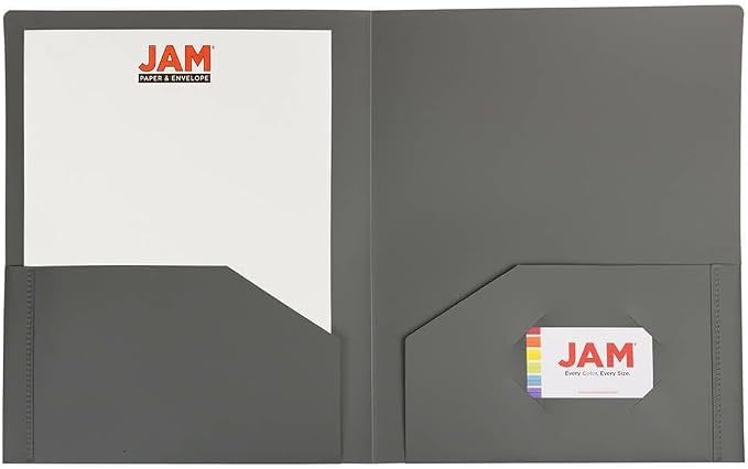 JAM PAPER Heavy Duty Plastic 2 Pocket Extra Tough School Folders - Grey - 12/Pack