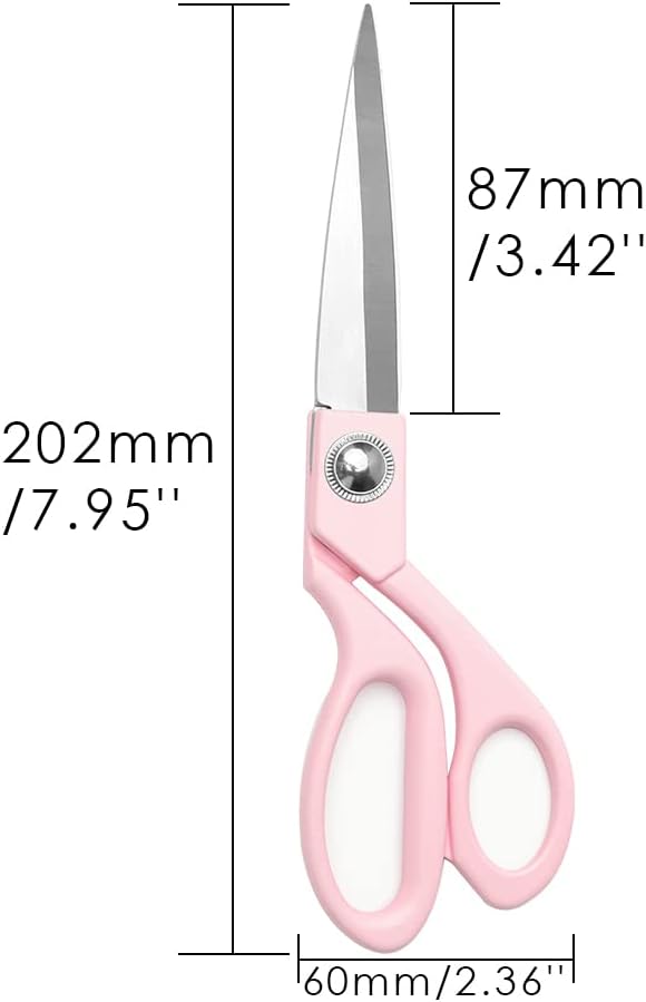 NatSumeBasics 8" Pink Fabric Sewing Scissors Cute Heavy Duty Sharp Rustproof Stainless Steel Shears for Women Home Office DIY Crafts Scrapbooking