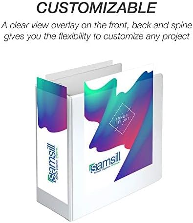 Samsill Durable 5 Inch 3 Ring Binder, D Ring Binder, Customizable Clear View, White, 2-Pack, Holds 1070 Pages