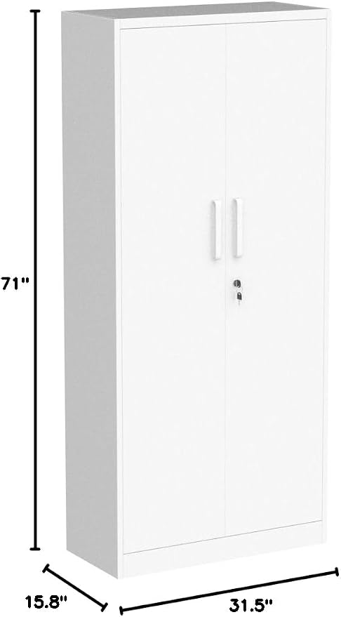 White Metal Storage Cabinet with 2 Doors and 6 Shelves,71" Tall Metal Cabinet with Lock,Lockable Garage Storage Cabinets,Locking File Cabinet,Steel Tool Cabinets for Home,Office,Garage,Shop
