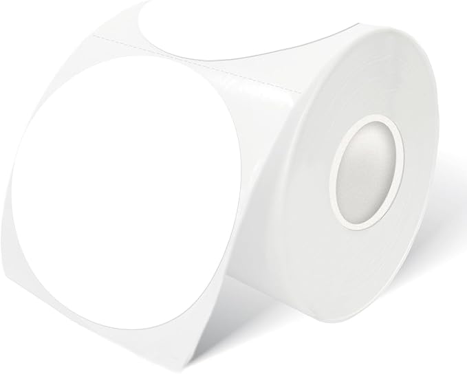 3 Inch White Round Thermal Sticker Labels, Self-Adhesive Circle Direct Thermal Labels, Multi-Purpose Roll Sticker Labels for DIY Logo Design, QR Code, Name Tag（ 410 Labels,1 Roll）