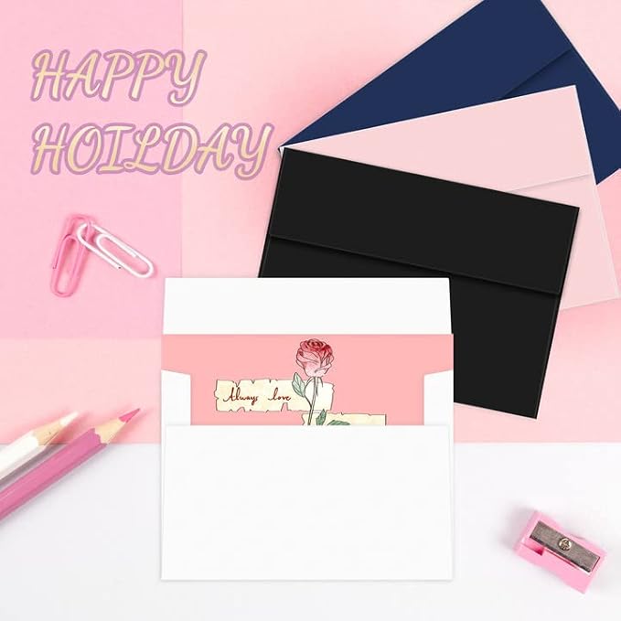 4x6 Envelopes For Invitation (50, Black, A6) | A6 envelope 4.75x6.5 inch,Envelopes for A6 cards,Self Seal envelopes for weddings, greeting cards,baby shower,photos,birthday