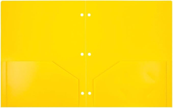 JAM PAPER Heavy Duty Plastic 3 Hole Punch Pocket Folders - Extra Tough School Folders - Yellow - 3/Pack