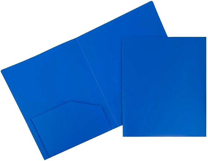 JAM PAPER Heavy Duty Plastic 2 Pocket Extra Tough School Folders - Blue - 24/Pack