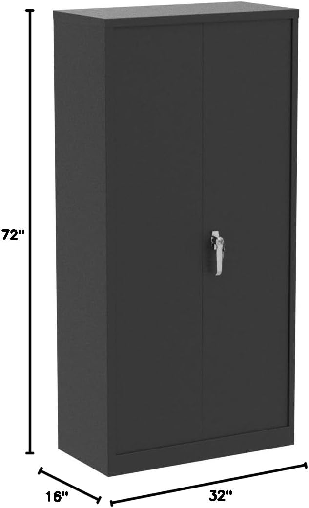 Metal Storage Cabinet with Lock, 72" H Lockable Metal Storage Cabinet with Locking Doors, Steel Storage Lockers with Adjustable Shelves for Office, Home, Garage, Gym, School (Black)