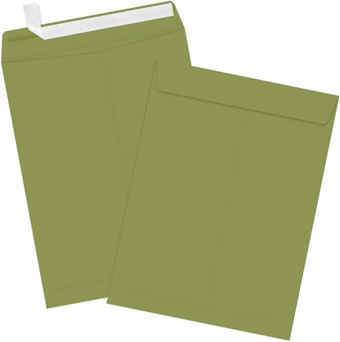 LUXPaper 9 x 12 Open End Envelopes | Peel & Press | Avocado Green | 70lb. Text | 50 Qty