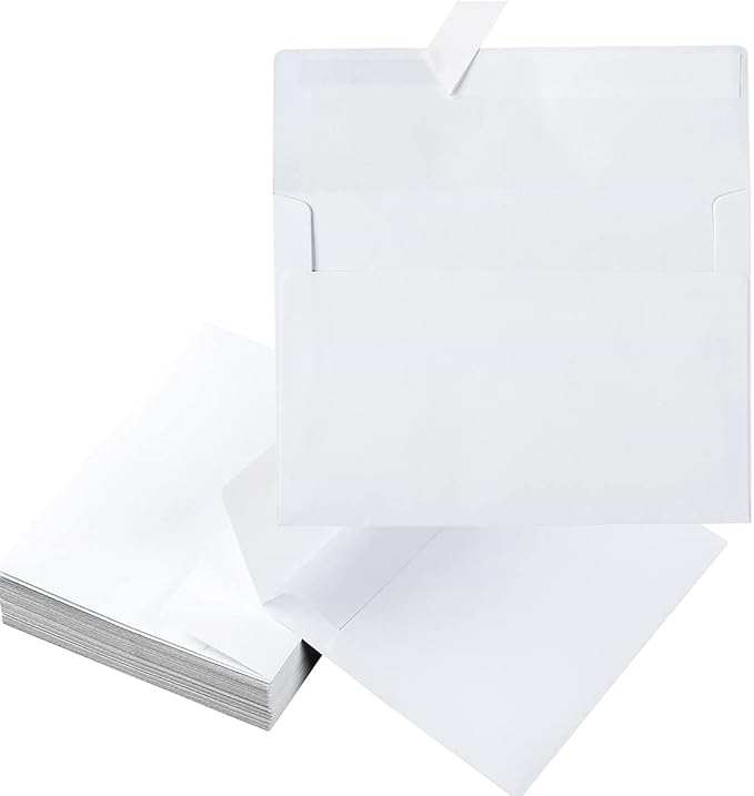 50 Pack 5 x 7 Envelopes Colored Self Seal for Wedding, Party Invitations, Greeting Cards, Announcements, Photos, 5.24 x 7.21 Inches (White)