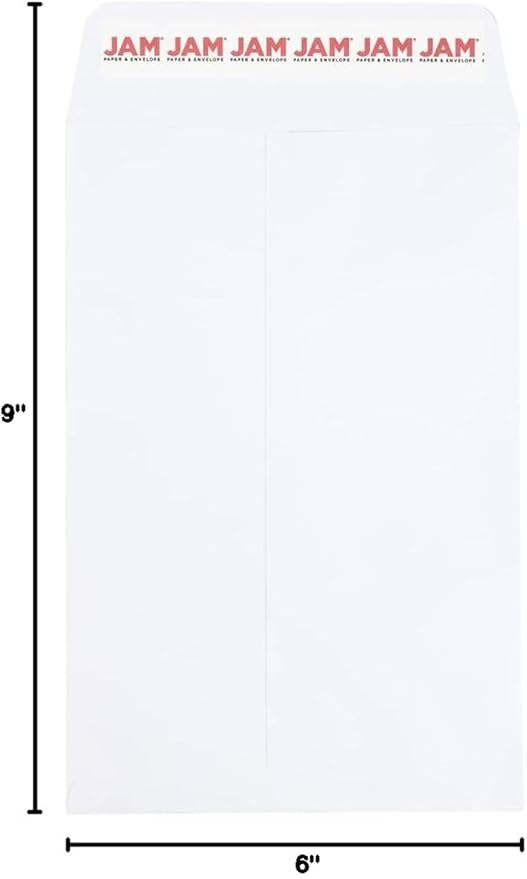 JAM PAPER 6 x 9 Open End Catalog Colored Envelopes with Peel & Seal Closure - White - 25/Pack