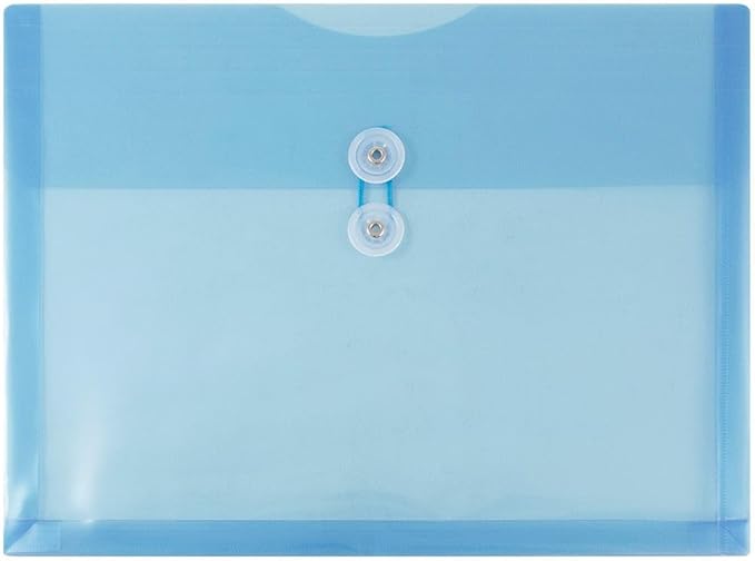 JAM PAPER Plastic Envelopes with Button & String Tie Closure - Letter Booklet - 9 3/4 x 13 - Blue - 3/Pack