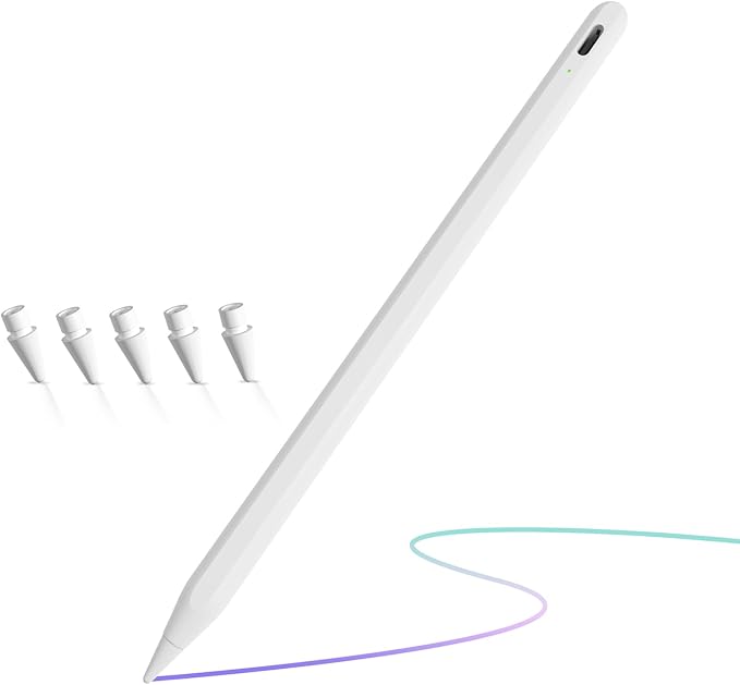 iPad Apple Pencil 9th&10th Generation, Fast Charge Stylus Pen for Palm Rejection and Tilt Sensitivity, Compatible with iPad Pro 11/12.9in, Mini 5/6, iPad 6/7/8/9/10, Air 3/4/5 (White)