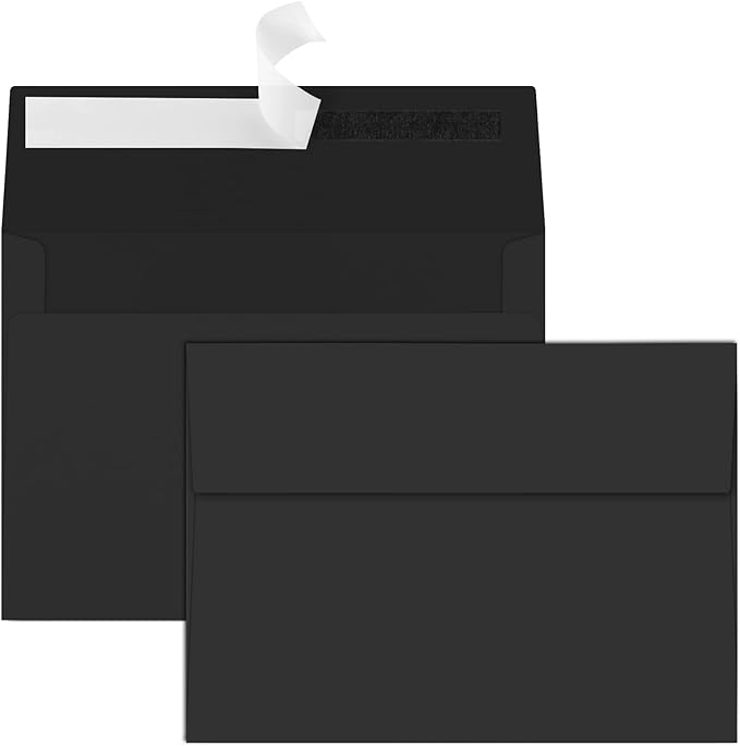 50 Packs 5x7 Envelopes, A7 5x7 Envelopes for Invitations, Printable Invitation Envelopes Self Seal for Weddings, Invitations, Photos, Greeting Cards, Mailing (Black)