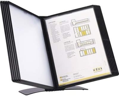 Tarifold Desktop Reference System, 10 Pockets with Easy-Load Design, Black | 10 Double-Sided Pockets, Holds 20 Letter-Size Sheets, Sturdy Metal Base, Quick and Easy to Assemble