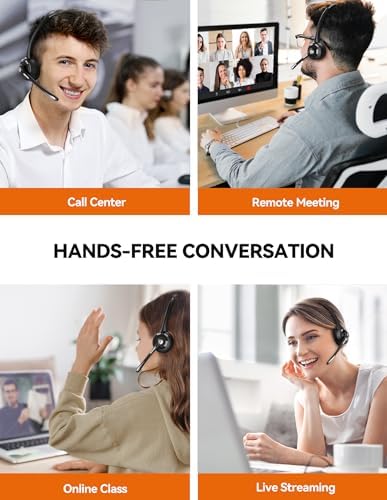 TECKNET Wireless Headset, Bluetooth Headphones with Noise Cancelling Microphone for Trucker, Hand Free Wireless Headset with Mute Mic for Cellphone/PC/Home/Office/Call Center (USB Dongle)