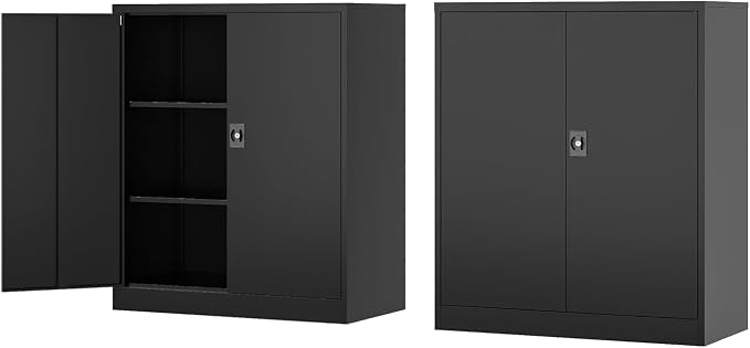 Fesbos Metal Storage Cabinet-36” Tall Steel File Cabinets with Lockable Doors and Adjustable Shelves-Black Steel Storage Cabinet for Home Office, School, Garage