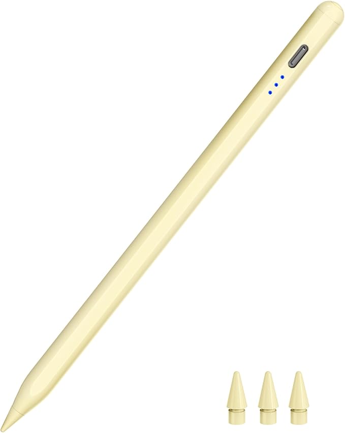 Stylus Pen for iPad 2018-2025, 15 Mins Fast Charging Pencil 1st Gen with Tilt & Palm Rejection Digital Pens Stylus Pens for iPad 6-11, Air 3/4/5/M2/M3, Mini 5/6/7, Pro 11"/12.9"/M4 M5 (Yellow)