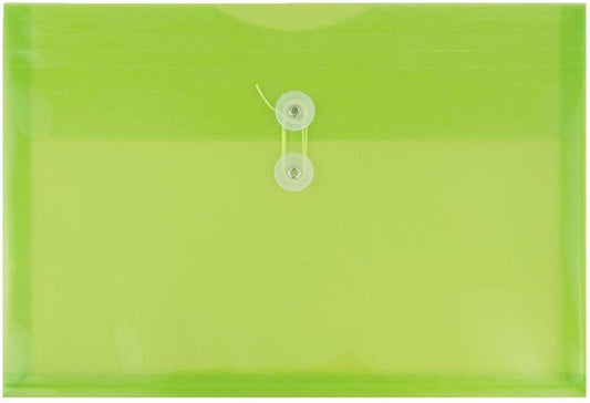 JAM PAPER Plastic Envelopes with Button & String Tie Closure - Legal Booklet - 9 3/4 x 14 1/2 - Lime Green - 3/Pack