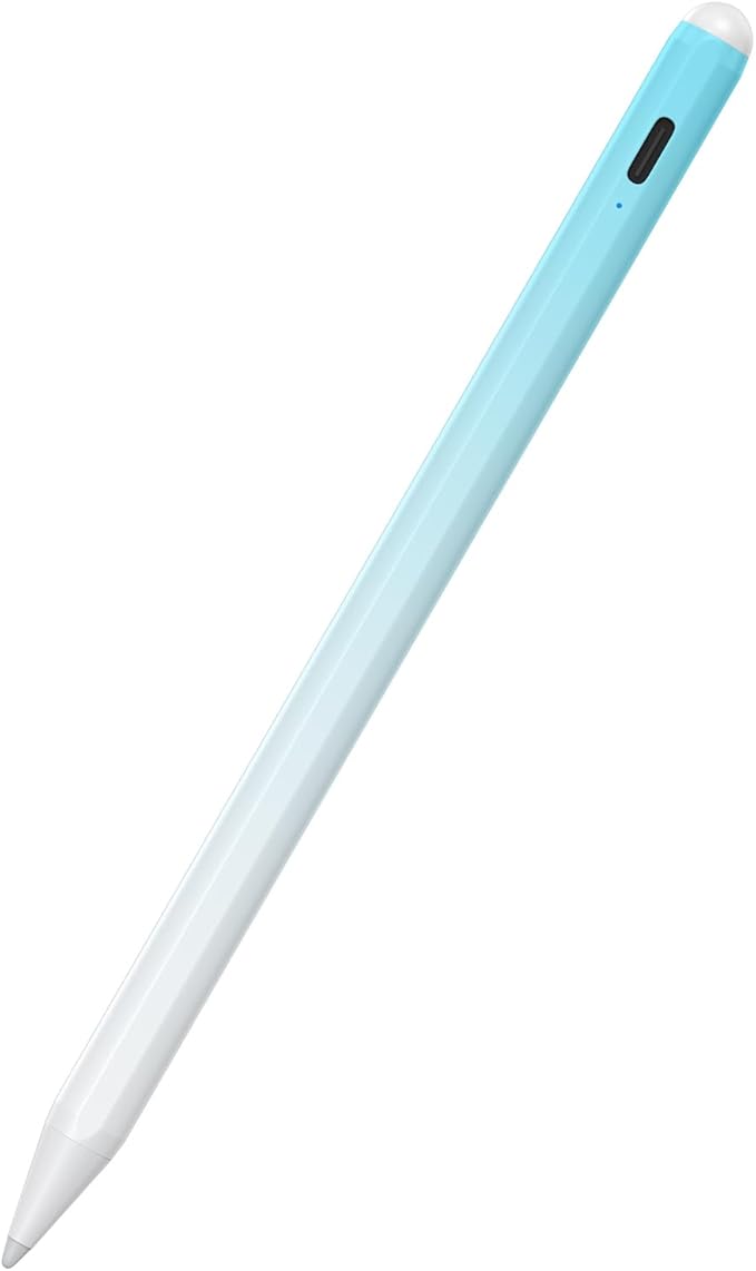 Stylus Pen for iPad 6-11th Gen 2X Fast Charge, Palm Rejection-White Blue | Tilt Sensitivity, USB-C Charge, Compatible with 2018-2026 Apple Pencil iPad Pro 11/12.9/13, Air 3/4/5/M2/M3/M4, mini 5/6/7
