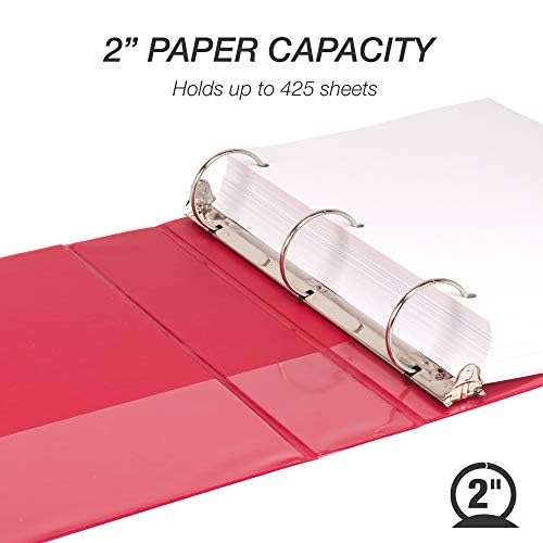 Samsill 2 Inch 3 Ring Binders, Economy Round Ring, Clear View Cover, 425 Sheet Capacity - for School, Home, Office - Red, 4 Pack