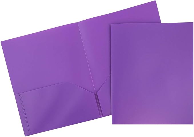 JAM PAPER Plastic 2 Pocket POP Folders - Durable School Folders - Purple - 6/Pack