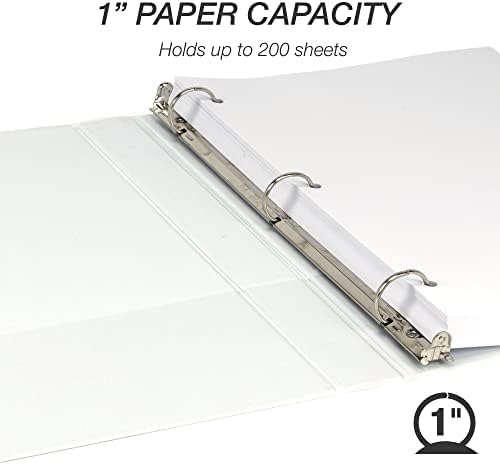 Samsill 1 Inch 3 Ring Binders, Economy Round Ring, Clear View Cover, 200 Sheet Capacity - for School, Home, Office - White, 4 Pack