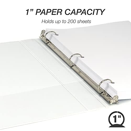 Samsill 1 Inch 3 Ring Binders, Economy Round Ring, Clear View Cover, 200 Sheet Capacity - for School, Home, Office - White, 4 Pack