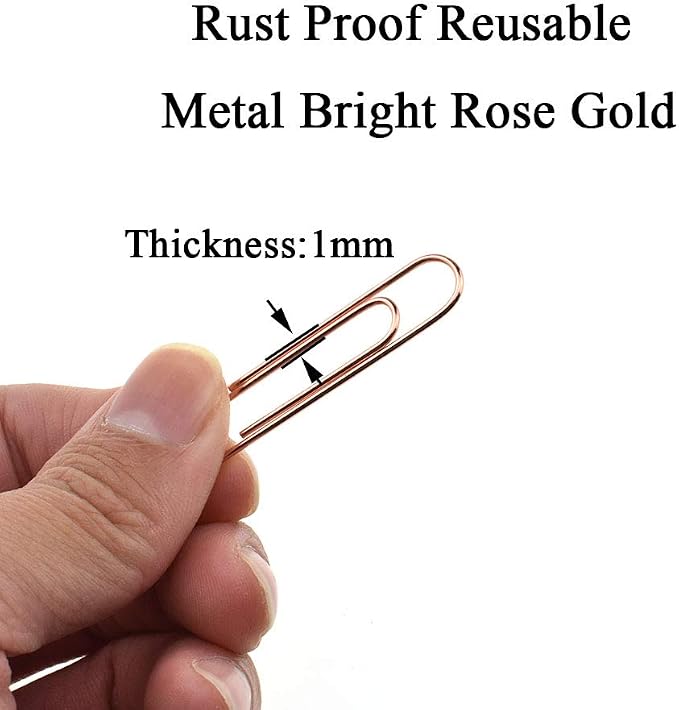 HAHIYO Paper Clips Large Sturdy 2 inches Length 70 Pack Paperclips Heavy Duty Tight Grip Rust Proof Reusable Metal Bright Rose Gold for Home Office School