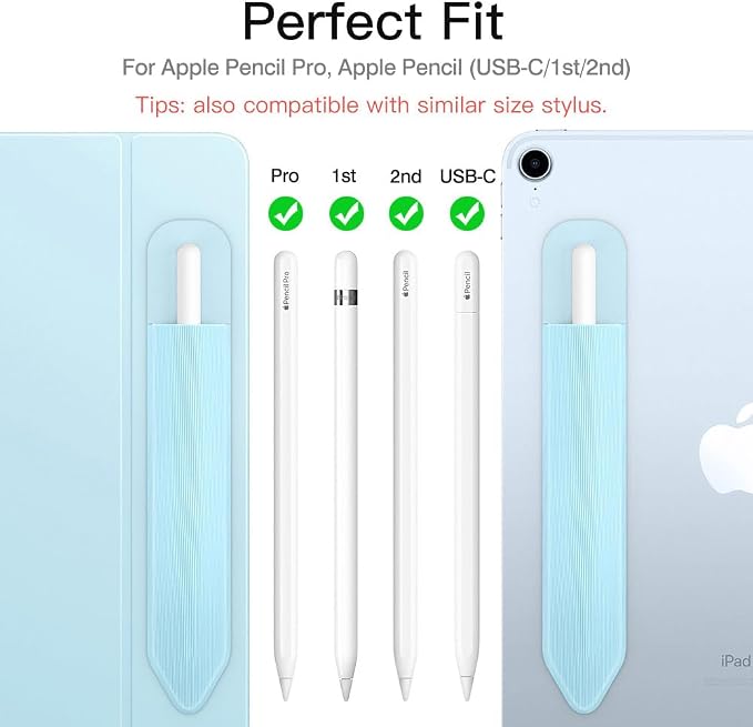 MoKo Adhesive Pencil Case Holder Sticker for Apple Pencil, Sky Blue | Elastic Adhesive Stylus Case for iPad Case Compatible with Similar Stylus Models