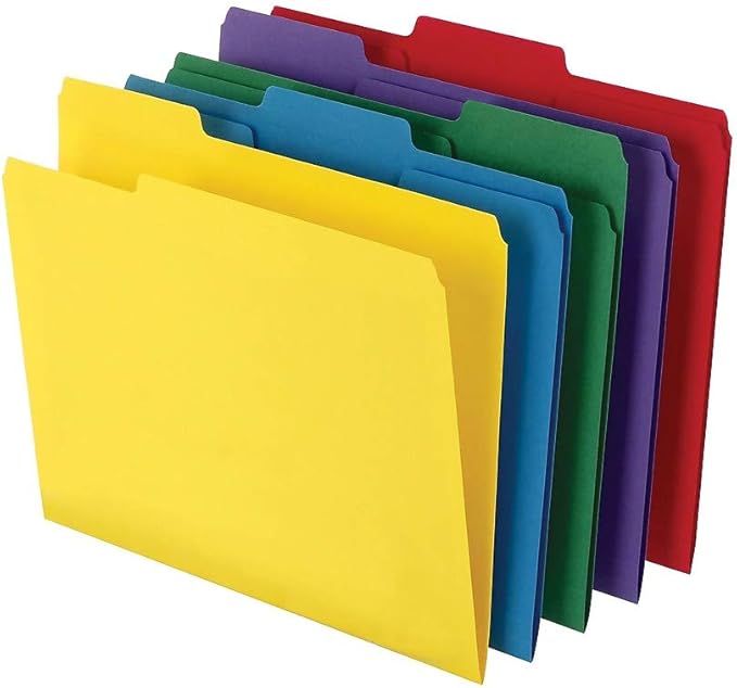 Staples Colored File Folders, Letter Size, 3‑Tab Top‑Tab Design, Durable 10.5‑Point Paper Stock, 100/Pack