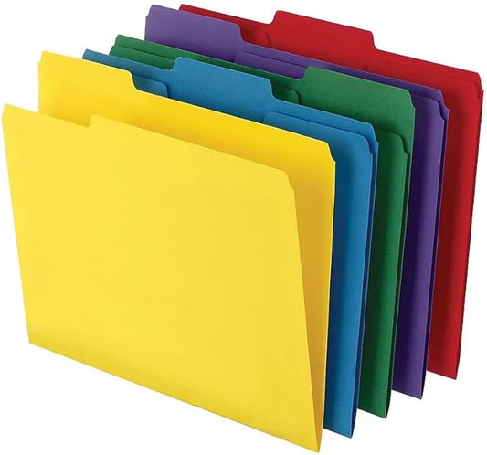 Staples Colored File Folders, Letter Size, 3‑Tab Top‑Tab Design, Durable 10.5‑Point Paper Stock, 100/Pack