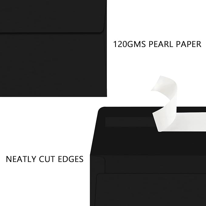 YINUOYOUJIA 50 Packs of A7 envelopes for invitation, 5x7 envelopes for Cards-Self Seal, Square Flap, Great for Wedding, Baby Shower, Mailing, Birthday Party (black)