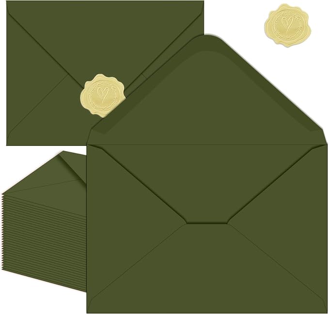 50 Pack 4x6 Envelopes A4 Envelopes for Invitations (50, Olive green) | YINUOYOUJIA Self Seal Envelope for Weddings, Invitations, Photos, Postcards, Greeting Cards, Mailing