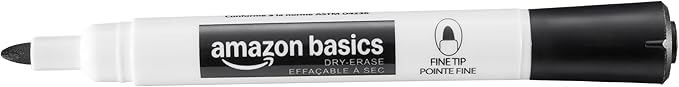 Amazon Basics Low-Odor Dry Erase Whiteboard Markers, Fine Tip, Quick-Dry, Black, 36-Pack