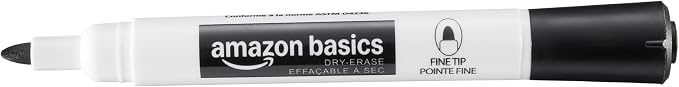 Amazon Basics Low-Odor Dry Erase Whiteboard Markers, Fine Tip, Quick-Dry, Black, 36-Pack