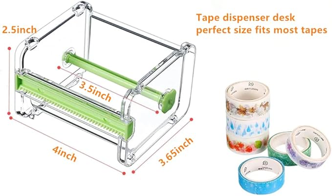 Leoyoubei Transparent Desktop Tape Machine, Mini Tape Storage Box, Double Zigzag Office/School/Family Tape Separator (Green)