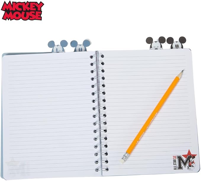 Disney Mickey Mouse Tab Journal Notebook, Spiral Bound, Cute Dividers, 8x7 | Vinyl Cover, Tabbed Dividers, Disney Mickey Mouse School & Office Supplies, Writing Journal, Diary, Travel Notebook, Notepad