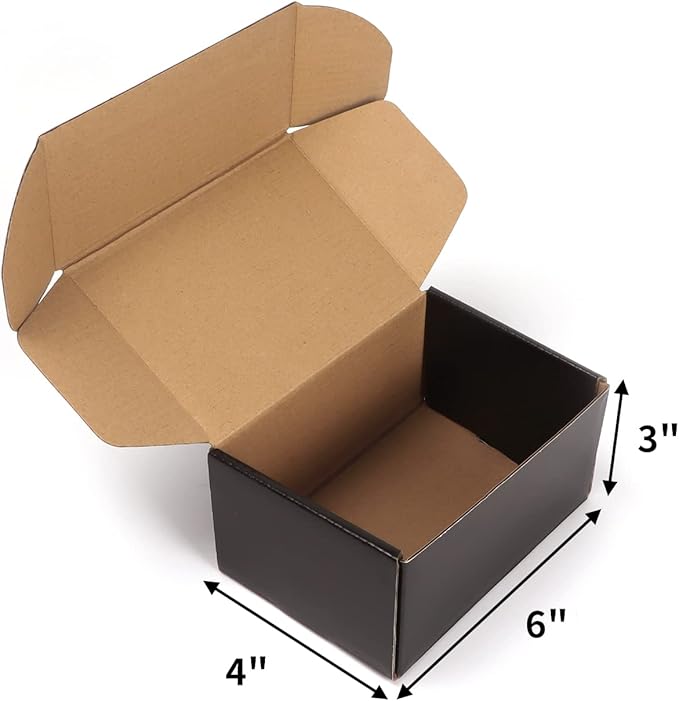 EXYGLO Shipping Cardboard Boxes for Small Business, Packing and Mailing, 6x4x3 - Pack of 25, Black