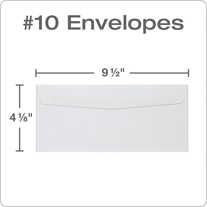 Quality Park #10 Envelopes, Letter Size White Mailing Envelopes, 4-1/8x9-1/2 Inch, No Window Business Envelopes, Gummed Closure, 500/Box (QUA90020)