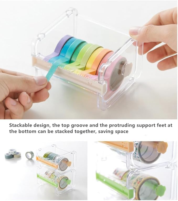 Leoyoubei Transparent Desktop Tape Machine, Mini Tape Storage Box, Double Zigzag Office/School/Family Tape Separator (Green)