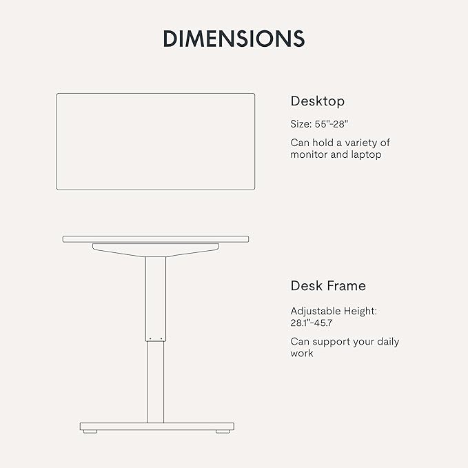 FLEXISPOT 55"x28" One-Piece Electric Standing Desk, 1" Thick Seamless Desktop for Home Office, Study & Multi-Monitor Setup, Black Walnut