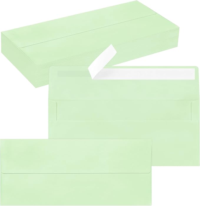 50 Pack #10 Light Green Envelopes Letter Size Self Seal Business Envelopes | Security Mailing Envelopes, 4 1/8 x 9 1/2 Inches