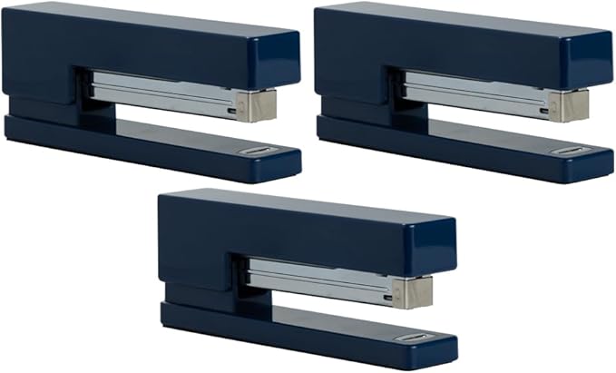 JAM PAPER Modern Desk Stapler - Navy Blue - 3/Pack
