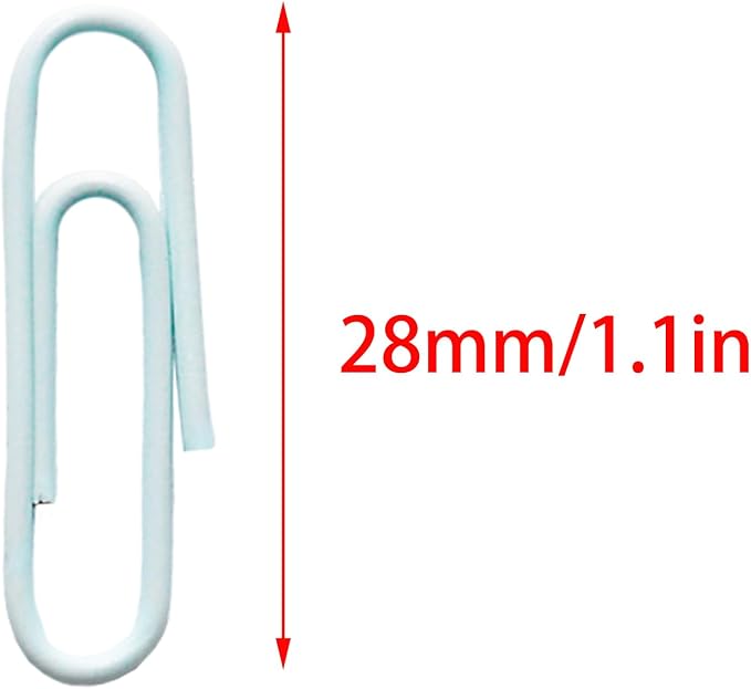 100 Pcs Light Blue Paper Clips, 1.1 Inch (28mm) Colorful Paperclips | Vinyl Coated, Colored Paper Clips, Rust Proof, for Office, School, DIY, Bookmarks and Document Organization