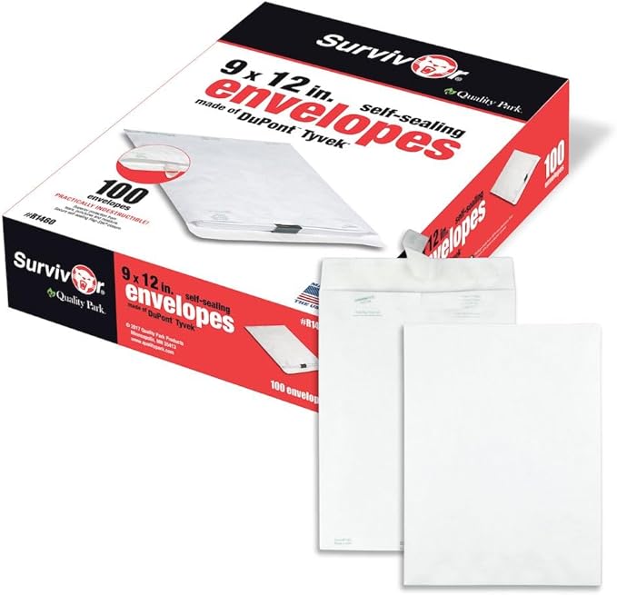 Quality Park Survivor 9 x 12 Catalog Envelopes made with DuPont Tyvek Material, Self Sealing, Puncture, Tear & Moisture Resistant, 100/Box (QUAR1460)