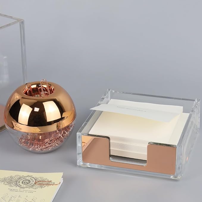 Rose Gold Paper Clip Holder Medium Holographic Paper Clips Dispenser 100pcs 28mm Paperclips for Desk Organizer Accessories (Rose Gold)