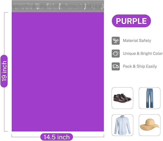 Metronic Poly Mailers 14.5x19 500Pack Bulk, Large Shipping Bags for Clthing with Self-Seal, Packaging Bags, Shipping Envelopes for Small Business, Boutique, Purple